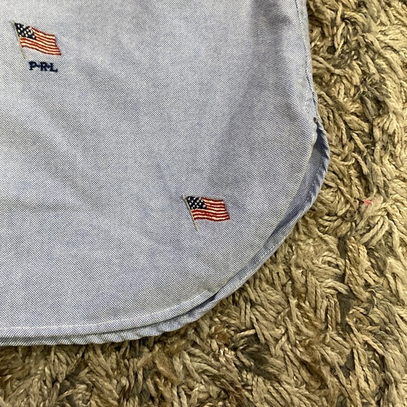 Ralph Lauren Blue Red Casual Button Shirt USA embroidered American flag sz large - Picture 8 of 10